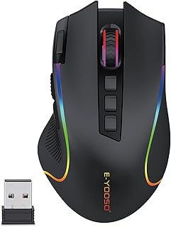 Compare EYooso X11 Wireless Gaming Mouse  8000DPI Optical Sensor RGB Lighting 9 Programmable Buttons Including Macro Recording Rapid Fire Button Rechargeable for WindowsMacPCLaptop  Black at KSA Price