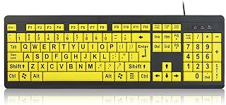 Compare Wired USB Computer Keyboard with Large Print High Contrast Letters for Low Vision Users 104 Keys Comfortable Quiet Typing Plug and Play Suitable Visually Impaired Old Men at KSA Price