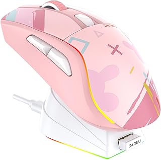 DAREU A950 Gaming Mouse, Wireless, Pink, Symmetrical,…