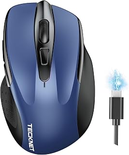 Compare TECKNET Bluetooth Mouse, Rechargeable Bluetooth Wireless MouseTriMode: BT 5.03.0+2.4G, 4800DPI Adjustable, Silent Ergonomic Wireless Mouse for Laptop PC Computer, Windows Mac OS,6 Buttons Blue at KSA Price