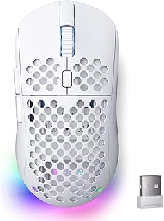 Compare Dierya M1 Wireless Gaming Mouse, 24,000 DPI Optical Sensor, 90 g Lightweight, 6 Programmable Buttons, RGB Lighting, 180 Hours Battery Life, 2.4 GHzBluetoothUSBC Computer Mouse, White at KSA Price