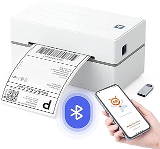 Compare MUNBYN Shipping Label Printer Bluetooth Connection, Thermal Label Printer 4x6, Postage Thermal Printer for Business, Compatible with Etsy, Shopify, eBay, Amazon, Royal Mail, DHL, DPD, Evri, White at KSA Price