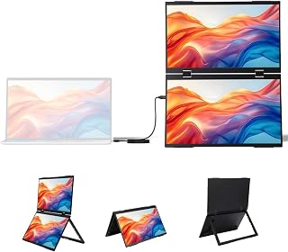 Compare Jiawu Portable Dual Monitor, 15.6" 1920x1080 Dual Foldable Second Screen, 315° Screen Adjustment | USBCHDMI Stacked Travel Monitor for Laptop, Tablets at KSA Price