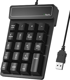 Compare Wired Number Pad, USB Numeric Keypad 19Key External Number Pad for Laptop, PC, Notebook – Portable Financial Accounting Keyboard with Big Print Keys, Plug & Play, Black at KSA Price