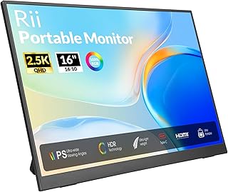 Compare Rii Portable Monitor, 16 Inch 144Hz QHD 2.5K 2560X1600 100% sRGB, IPS HDR Computer Display with Adjustable Stand, USBC HDMI Gaming Screen for LaptopPCPhoneMacXboxSwitchPS4PS5, VESA Mountable at KSA Price