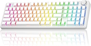 Compare AULA F99 Pro Wireless Mechanical KeyboardSilent Version,BT5.02.4GHzUSBC Hot Swappable Custom Keyboard,Gasket Structure,Prelubed Linear Switches RGB Backlit Computer Gaming Keyboards,White at KSA Price