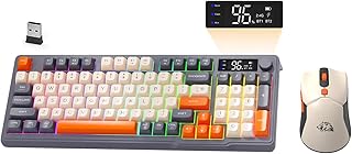 Compare ZIYOU LANG ×FREEWOLF T96 Wireless Gaming and Mouse Keyboard Set, BT2.4 GHz DualMode, Smart Display and Knob, Rainbow Backlight, Rechargeable QWERTY Keyboard and PC Mouse – Glitter at KSA Price