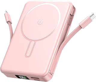 Compare 10000mAh Magnetic Power Bank, wireless Power bank with Built in Cables, 38.5Wh Fast Charging Portable Charger with LED Digital Display, Compatible with iPhone 171615141312, Android Pink at KSA Price