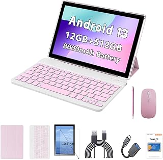 Compare Crelander Android 13 Tablet 10.1 Inch with 4G LTE Calling SIM Card Slot, 12GB+512GB Battery, 8000mAh Battery, Dual Camera, BluetoothWiFi, Bundle with Case, Keyboard, Mouse at KSA Price