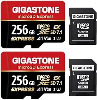 Compare GIGASTONE 256GB microSD Express 2Pack, MicroSDXC Express Memory Card SD 7.1 Speed up to RW 880650MBs for NintendoSwitch 2, Professional Camera, A1 V30 U3, with 2 SD Adapter at KSA Price