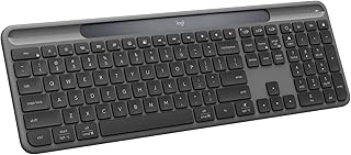Compare Logitech Signature Slim Solar+ wireless keyboard, solar and artificial light powered, durable battery that lasts up to 10 years, customizable keys, Bluetooth, USINTL  Graphite at KSA Price
