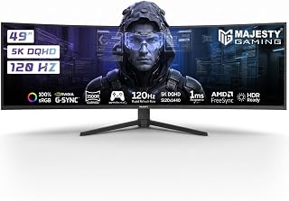 Compare Majesty 49 Inch Gaming Monitor | 5K  5120 x 1440 | VA Panel | 120Hz | 1ms | HDR Ready | GSYNC & FreeSync | HDMI 2.1 & DP | Builtin Speakers | Console Ready | Flexible Stand at KSA Price