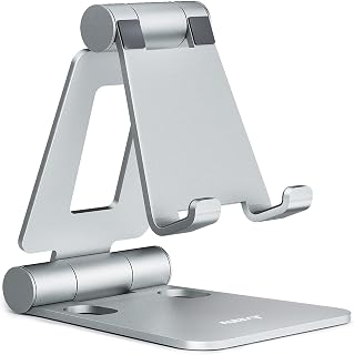 Compare Nulaxy Dual Folding Cell Phone Stand, Fully Adjustable Foldable Desktop Phone Holder Cradle Dock Compatible with Phone 16 15 14 13 12 11 Pro Xs Xs Max Xr X 8, Nintendo Switch, All Phones  Silver at KSA Price