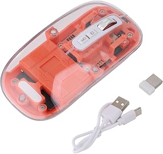 Compare Transparent Computer Mouse, Rechargeable Wireless Bluetooth TriMode for Laptop Study, Use with Silent Design Orange at KSA Price