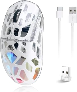 Compare Gaming Mouse, WiredWireless Transparent RGB Mechanical Mouse, Ergonomic Gamer Computer Mice with 5 Adjustable DPI Up to 3600, 83g Lightweight Mouse for Windows PC Mac White at KSA Price