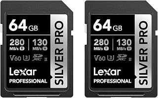 Compare Lexar SILVER PRO SD Card 2x64GB, UHSII SD Memory Card, V60, U3, C10, Up to 280MBs Read, 130MBs Write, SDXC Card for DSLRCameraProfessional PhotographerVideographerEnthusiastLSDSIPR064GB2NAA at KSA Price