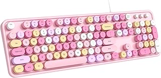 Compare Dilter Wired Keyboard, 104 Keys FullSized Typewriter Keyboards, USB Plug and Play Office Keyboard with Number Pad, Caps Indicators, Foldable Stands for Windows, PC, Laptop, Desktop Pink Colorful at KSA Price