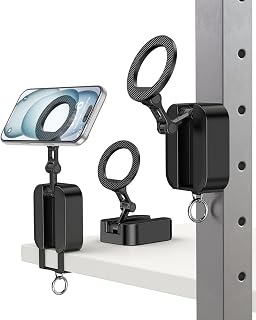 Compare Magnetic Phone Holder for Gym Workout, 3in1 Phone Mount with 20 N52 Strong Magnets, 360° Rotation Foldable Phone Stand, Table Clamp & Metal Surface Holder for Video Recording, Includes Metal Ring at KSA Price