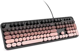 Compare KNOWSQT Wired Computer Keyboard  BlackBerryGradient Retro Full Size Round Keycaps Plug and Play Typewriter Cute Keyboards for Windows, Laptop, PC, Desktop, Computer at KSA Price