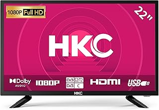 Compare HKC 22 Inch FHD TV, Freeview DVBT2CS2 Dolby Digital Audio, FHD LED Backlighting Display, HDMI VGA PC Audio SCART USB Record Media Player, Small Screen for Small Lounge Kitchen at KSA Price