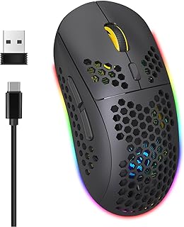 Compare BT2.4G Wireless Gaming Mouse, Honeycomb Hollow Design Ergonomic ماوس قيمنق لاسلكي, up to 3600 DPI, Silent Clicks, 6 RGB Backlight Modes, RGB Gaming Mouse for Mac, Laptop, Computer, PC at KSA Price