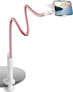 Compare SAIJI Gooseneck Phone Stand for Bed, Lazy Bracket Cell Phone Holder Long Arm Clip Clamp Mount for Filming, Compatible with 4.06.5'' Mobile Cell Phone Stand Document Camera Nintendo Switch Rose Gold at KSA Price