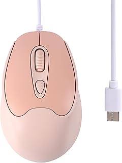 USB-C Wired Silent Mouse, Pink Heart Design Ergonomic…