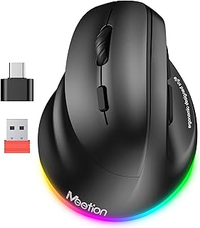 Compare MEETION LeftHanded Ergonomic Wireless Vertical Mouse, RGB Rechargeable With Bluetooth5.2 + 3.0 & USBA, TypeC Adapter, 4 Adjustable DPI for MacWindowsPCTabletiPad  Black at KSA Price