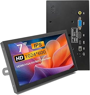 Compare 7 Inch Mini Monitor HDMI, Portable Vga Monitor with AV BNC 1024×600 LCD Screen with Builtin Speakers,IPS MultiFunction Small Display for Raspberry Pi PCTVDVDCVBS at KSA Price