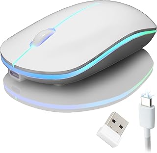 Compare RGB Wireless Rechargeable Ergonomic Silent Mouse, 2.4G Portable USB Optical Computer Mice with 80012001600 Adjustable DPI, 5 Buttons, USB Receiver for PC, Desktop, Mac OS Marble Glossy White at KSA Price