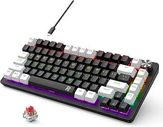 Compare ROCK POW 70% Mechanical Gaming Keyboard, 82 Keys Mechanical Keyboard with RGB Backlit 19 Modes,Volume Lighting Knob Wired Mini PBT Keycaps for PC Gaming and Working Red Switch Black White at KSA Price