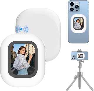 Compare Mini Phone Vlog Selfie Monitor Screen, Wireless Magnetic Back Camera Monitor for iPhone & Android, Builtin Speaker for Selfie Vlog Live Streaming TikTok White at KSA Price