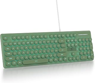 Compare Quiet Keyboard Wired Membrane Keyboard Green, Full Size 104 Keys Typewriter Key Board with Number Pad, Blue LED Backlit, Round Keycaps, Cute Computer Keyboards Dark Green at KSA Price