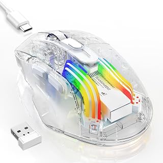 Compare Wireless Gaming Mouse with Transparent Back Shell, TriMode 2.4GUSBCBluetooth Silent Mouse with 5 DPI Levels, 6 Buttons, 11 Colorful RGB Lights, Ergonomic Mouse for Laptop PC MacTransparent at KSA Price