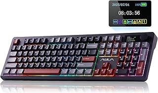 Compare AULA F106 PRO Mechanical Wireless Keyboard,Gaming Keyboard with Knob & Screen TriMode RGB Hot Swappable Custom PBT Keys with 8000mAh for PCLaptopWindows  Black Red at KSA Price