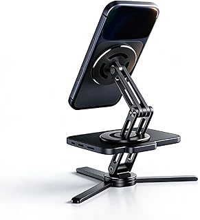 Compare Foldable Magnetic Phone Stand, Portable Desktop Cell Phone Holder Strong Magnet, Adjustable Selfie Stick Stand for Mobile Tablet Travel Home at KSA Price