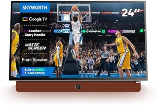 Compare Skyworth 24Inch Portable 3Hour Battery Life P100 Companion Series 1080P FHD Google TV, HDR10, Dolby Audio, LED, Bluetooth Remote, Builtin Chromecast and Google Assistant 24P100, 2024 model at KSA Price