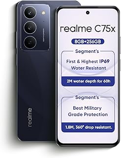 Compare realme C75x 4G Smartphone | 8GB RAM + 256GB ROM | 6.67" 120Hz Display | 50MP Camera | 5600mAh Battery | Android 15 | Rugged IP68 | 45W Fast Charging | 12Month Warranty Oceanic Blue at KSA Price