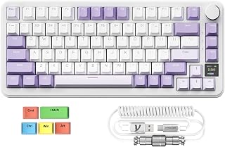 Compare MAGICREFINER Attack Shark X85PRO 75% Wireless Mechanical Keyboard,TFT Smart Display&Knob,BT2.4GWired Custom Gaming Keyboard,Gasket,HotSwap,RGB,with Pro Cable&5 Color PBT Keycaps,for PCMAC,Purple at KSA Price