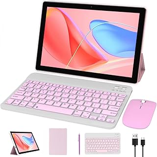 Compare Android 14 Tablet 10 Inch 2 in 1 With Keyboard  64GB+8GB RAM, 10.1" Display, 8MP Camera, 6000mAh Battery  Includes Keyboard, Mouse, Case, Stylus Pen  Wifi6, Bluetooth  PinkGirl PC at KSA Price