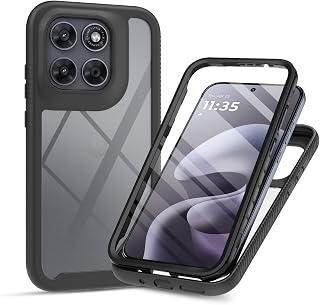 Compare XINYEXIN Case for Motorola Moto G77G67G87, 360 Degree Shockproof Mobile Phone Case with Integrated Screen Protector, Full Body Robust Clear Protective Bumper Case Cover  Black at KSA Price
