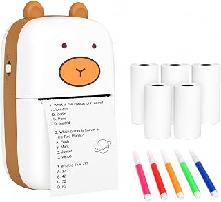 Compare Mini Thermal Printer with 5 Paper Rolls and 5 Coloured Pens, Bluetooth Pocket Printer for Notes, Lists and Monochrome Photos, Inkless Portable Printer for iOS and Android at KSA Price