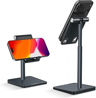 Compare Cell Phone Stand, OMOTON Adjustable Angle Height Desk Phone Dock Holder for iPhone SE 211  11 ProXS MaxXR, Samsung Galaxy S20  S10  S9  S8 and Other Phones 3.57.0Inch, Gray at KSA Price