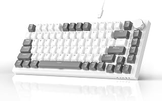 Compare AJAZZ AK820 Mechanical Keyboard, 75% Hot Swappable Wired Keyboard with Volume Control Knob, QWERTY Layout, PBT Keycaps, FiveLayer Sound Insulation Pad, 82Key Gaming Keyboard, Grey White at KSA Price