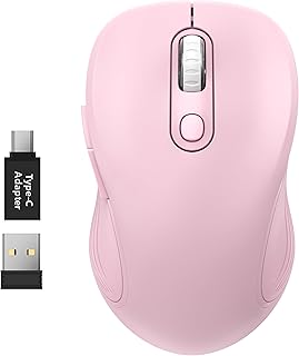 Compare WisFox 2.4G Wireless Mouse for Laptop, Ergonomic Computer Mouse with USB Receiver and TypeC Adapter, 3 Adjustable Levels DPI, 6 Button Cordless Wireless Mice Rose Pink at KSA Price