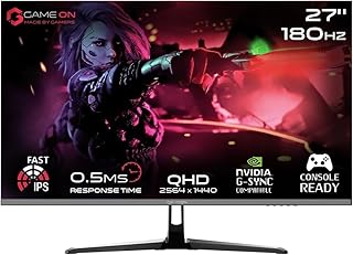 Compare GAMEON 27” IPS Gaming Monitor – QHD 2K 2560x1440, 180Hz Refresh Rate, 0.5ms Response Time, HDMI 2.1 Port, FreeSync GSync Compatible, HDR Ready, Console & PC Gaming Ready, GOPS27QHD180IPS  Black at KSA Price