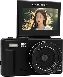 Compare 5K Digital Camera, 18x Zoom 180° Flip Screen LED Light 75MP Travel Camera, WiFi Vlog with 32GB Memory Card for Macro Wide Angle Photography and Selfie Black at KSA Price
