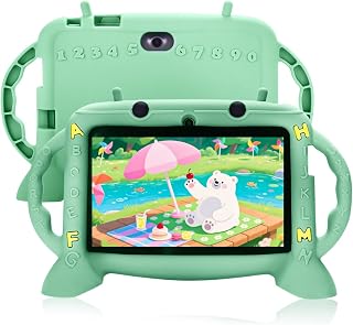 Compare Kids Tablet 7 inch Android 11 for Toddler, 3GB RAM 32GB ROM Parental Control Dual Camera with Case for Educational Mint Green at KSA Price