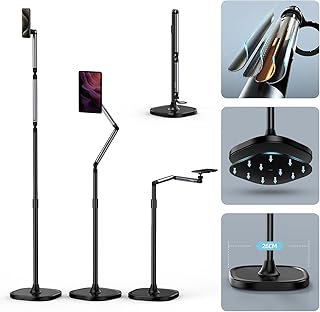 Compare TELESIN Magnetic Mobile Stand, Aluminum Alloy Phone Holder Stand for Video Recording, Overhead BedSofa Phone Mount Height Adjustable Ultra Stable Base for MagsafeiPhoneAndroidiPad at KSA Price