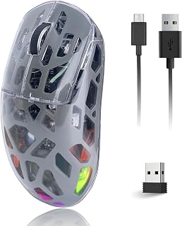 Gaming Mouse, Wired/Wireless Transparent RGB Mechanical…